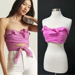 NEW Anthropologie Pink Ruffle Wrap and Tie Crop Tube Top (S)